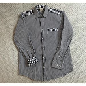 Mens Of All Threads Casual Button Up Long Sleeve Dress Shirt Blue Gingham Medium